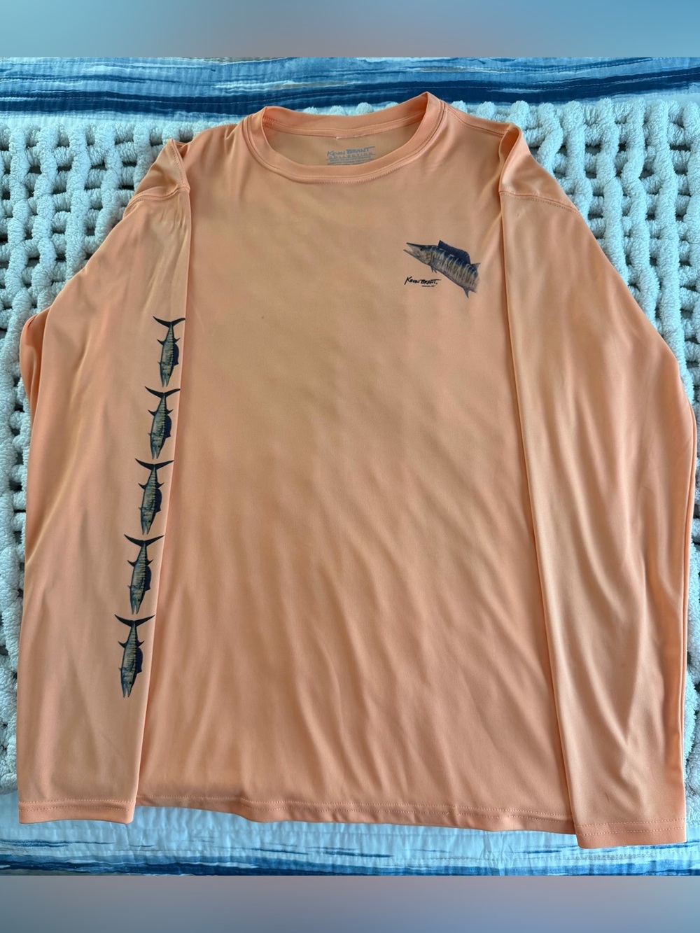 Orange Long Sleeve Kevin Brant Collection Fishing Shirt with Wahoo Fish Graphics